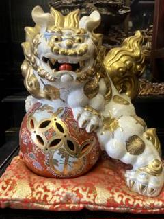 九谷焼 獅子 玉乗り 縁起物 置物 陶器 骨董品 時代物 アンティーク 古民家 Yahoo!オークション -「九谷焼 獅子 置物」(アンティーク