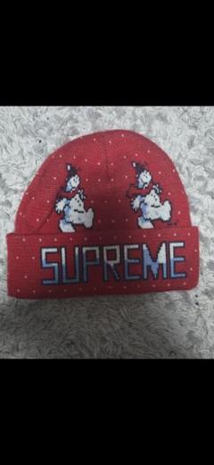 SUPREME スノーマン刺繍 赤ビーニー