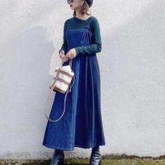W closet デニム　サイドプリーツジャンパースカート　キャミワンピ　F