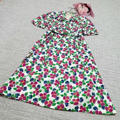 花柄 フラワー 襟 Vネック ロングワンピース レース 華やか 上品 ベルト薄手