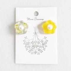 うるうるお花とパールのピアス/イヤリング*＊イエロー(黄色)＊*