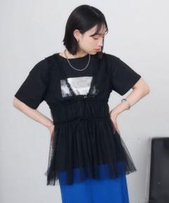 RETRO GIRLフリル切り替え　チュールキャミソール　ブラックのサムネイル