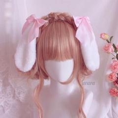 垂れ耳 ヘアクリップ うさみみ ロリータ アクセサリー ピンク色