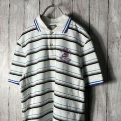 00s nike ポロシャツ M ホワイト フェルトロゴ ボーダー マルチカラー