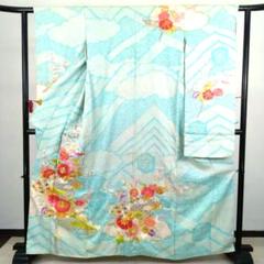 振袖 身丈162cm 高級 総絞り 総刺繍 水色 花尽くし 金銀糸 青海波 振袖 身丈162cm 高級 総絞り 総刺繍 水色 花尽くし 金銀糸 青海