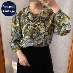 vintage FlowerPrint Ruffle Collar Blouse