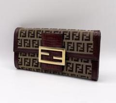 【美品】⭐︎FENDI⭐︎長財布 ロゴプリント⭐︎ブラウン⭐︎ FENDI フェンディ 長財布 メンズ FF柄 ズッカ ロゴ バイカラー