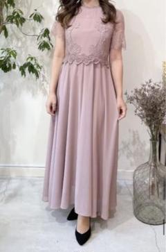 結婚式ワンピース　シアレース切替シフォンスカートロングワンピース