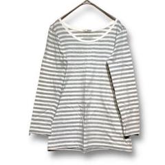 ニコアンド【M】ボーダーカットソー Tシャツ クロップド ワイドネック