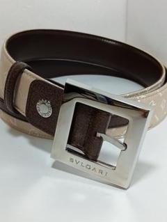 BVLGARI　ブルガリ　ベルト　キャンバス レザー　ロゴ スクエア　バックル
