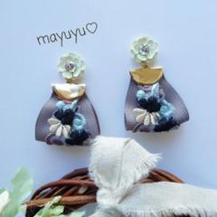 【875】お花カボション インド刺繍リボングログランリボン