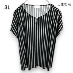 【しまむら】トップス 3L ゆったりサイズ 黒 ストライプ 春 夏 KU361