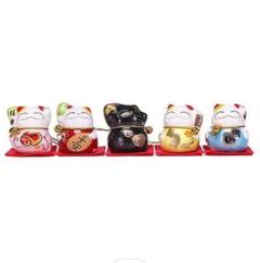 猫 置き物 ネコ 陶器 招き猫 5種セット 雑貨 卓上 ミニ 猫グッズ