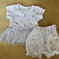 花柄リブ編みチュニックとショートパンツセット 80