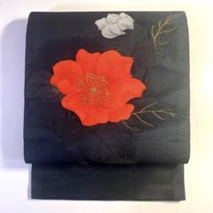 4k1791 名古屋帯　絹　夏物　夏帯　絽　黒　赤　白　金色　銀色　花柄　和装 4k1791 名古屋帯絹夏物夏帯絽黒赤白金色銀色花柄和装