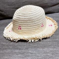 【美品】キッズ 麦わら帽子 50cm チェリー刺繍 女の子 夏帽子 アピア
