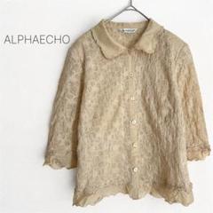 【アルファエコー】半袖ブラウス 刺繍 総柄 透け感 綿100% 上品 11R