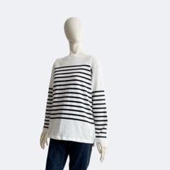 マディソンブルー ボーダーカットソー バスクシャツ 白 青 OUTIL 白×青ボーダーカットソー長袖バスクTシャツ0