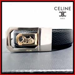 セリーヌ メンズベルト CELINE シルバーバックル ゴールドコンビ ブラック