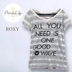 美品❤【ロキシー】ロゴプリントTシャツ ボーダー 半袖カットソー コットン S