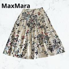 美品✨MaxMara 花柄 黒 膝丈シルクスカート Max Mara マックスマーラ 花柄 スカート シルク 42 XLサイズ