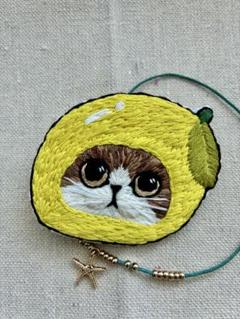 2way猫レモン刺繍ブローチ♡