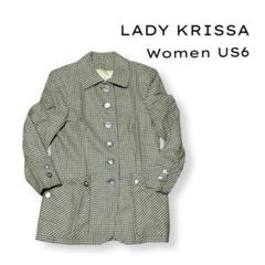 LADY KRISSA 千鳥格子柄 ウール ワイドカラー ジャケット コート LADY KRISSA 千鳥格子柄 ウール ワイドカラー ジャケット コート