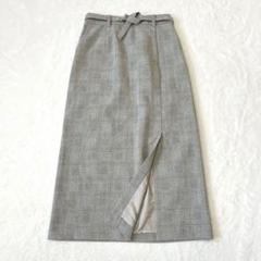 OPAQUE.CLIP♦︎ロングスカート M チェック ベルト スリット グレー