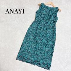 ANAYI アナイ リーフ柄 ノースリーブワンピース 総刺繍 36