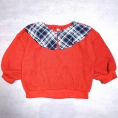ベビー服 赤 チェック襟 ニットセーター 90