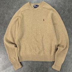 90s ポロバイラルフローレン 長袖 セーター クルーネック 刺繍 ベージュ L