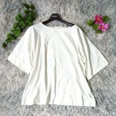 【GLOBAL WORK】ホワイト 五分袖 トップス USAコットン（L）