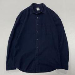 00s~ Vintage リネン L/S シャツ ダークネイビー 表前立て