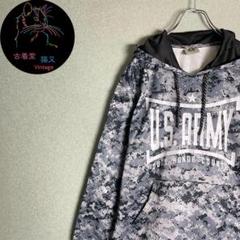✭パーカー　U.S.ARMY　薄手　裏起毛　カモフラ　ビッグプリント　LL相当✭