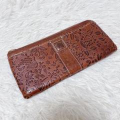 ダコタ ミモザ 長財布 ブラウン 総柄 Dakota 花柄 レザー 茶色 牛革 Dakota ダコタ 長財布 ミモザ ラウンドファスナー レザー