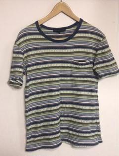 【グリーンレーベルリラクシング】半袖 総柄 Tシャツ ボーダー