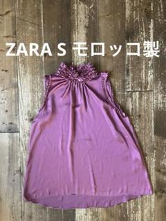 ZARA ザラ ノースリーブシャツ 光沢ワイン色 ピンク S モロッコ製のサムネイル