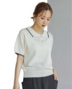 しまむら mysa 田中里奈 襟付きニットプルオーバー ホワイト M