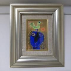 最新コレックション 青い顔の人物画 鳥付き 絵画