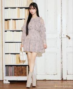 ミシェルマカロン ロイヤルフルールワンピース（ヘアリボン付き） グレー ミシェルマカロン ロイヤルフルールワンピース リボン付 グレー