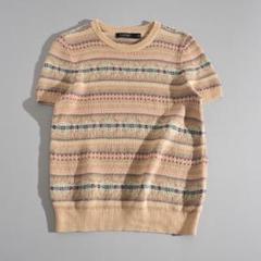 ラルフローレン　正規品　サマーニット　半袖　ベージュ　総柄　美品