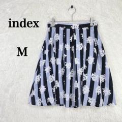 【インデックス】M プリーツフレアスカート ストライプ 花柄 後ろゴム