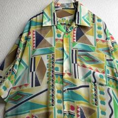 古着 レトロ 総柄 柄シャツ 開襟 オープンカラーシャツ 半袖