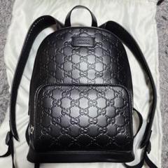 ✨美品✨グッチ リュック バックパック ロゴ型押し ナイロン レザー ブラック GUCCI グッチ リュック バックパック ロゴ プリント レザー 黒