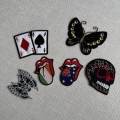 刺繍ワッペン 6個セット バタフライ スカル