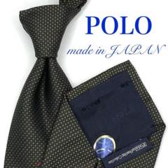 【美品】POLO ネクタイ 鳥 小紋柄 濃茶 ブラウン グリーン 刺繍 光沢感