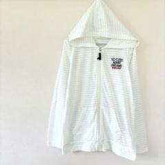 キッズ140㎝【イオン】春夏用薄手ジップアップパーカー　白ホワイト　ボーダー柄