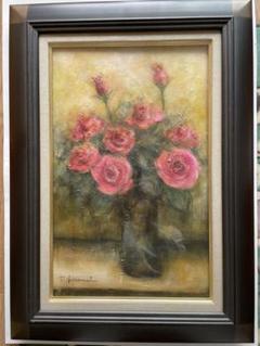 平松利昭】油絵油彩画静物画薔薇バラ