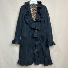 DOLCE&GABBANA フリル トレンチコート ブラック レオパード ロング DOLCE&GABBANA フリル トレンチコート ブラック レオパード