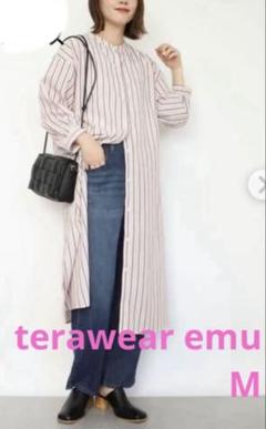 しまむら♡terawear emu♡バンドカラーストライプシャツワンピース♡M